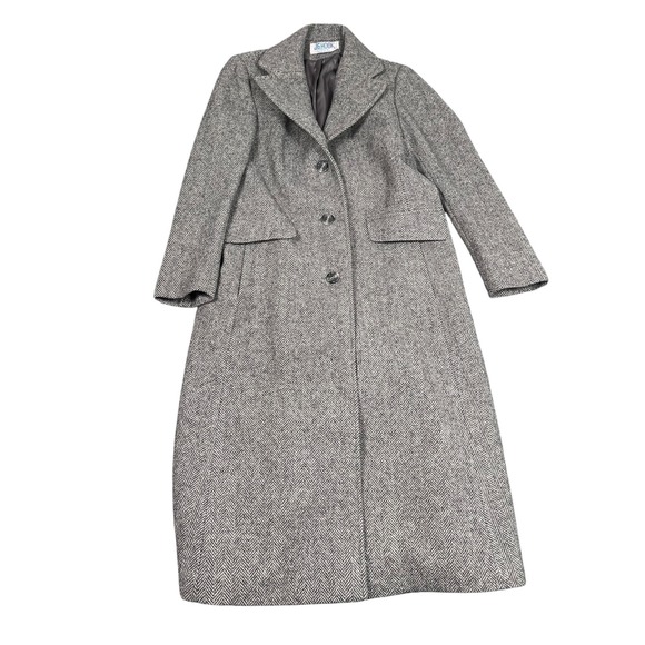 Vintage J.G Hook 100% pure wool Long Trench Coat  Women's Petite Herringbone 36R - Picture 1 of 7